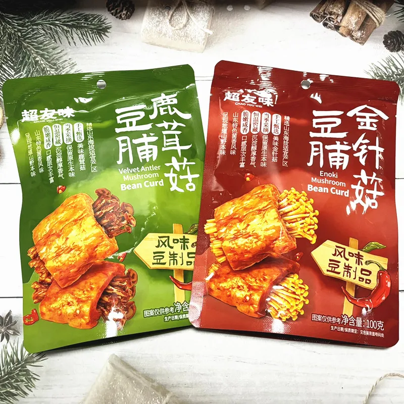 Hong Kong Brand Chaoyouwei Velvet Shank Mushroom Tofu Snack 100g Enoki Mushroom Dried Tofu Vegetarian Snack Wholesale Detail image5