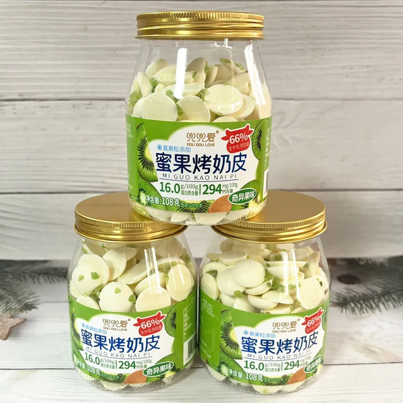 New Honey Fruit Baked Milk Skin, Canned 108g, Cranberry and Kiwi Fruit Piece Flavors, Tasty Snack Milk Slices, Wholesale Detail image4