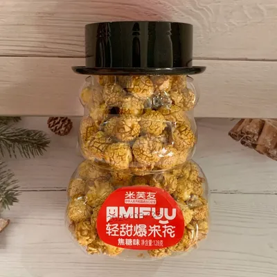 Bear Canister American-Style Round 128g Popcorn in Caramel, Cream and Fruit Flavors, Hug Bear Corn Snack