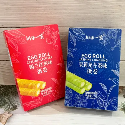 Kawada Yibin rollitos de huevo sabor té Longjing de jazmín 72 g, aperitivo crujiente, galletas para oficina y merienda