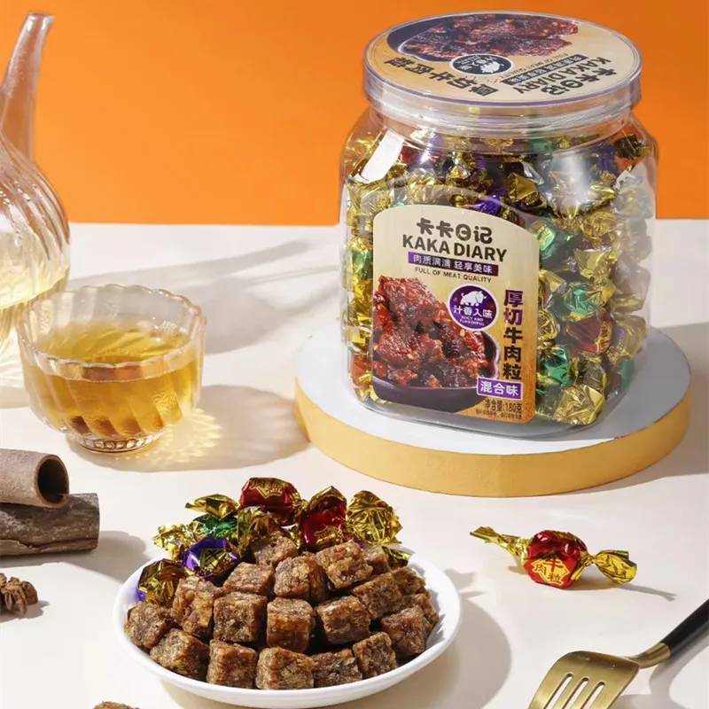 Kaka Diary Thick-Cut Beef Cubes 180g Transparent Jar, Supermarket Supply, Casual Meat Snack for Women's Cravings Detail image1