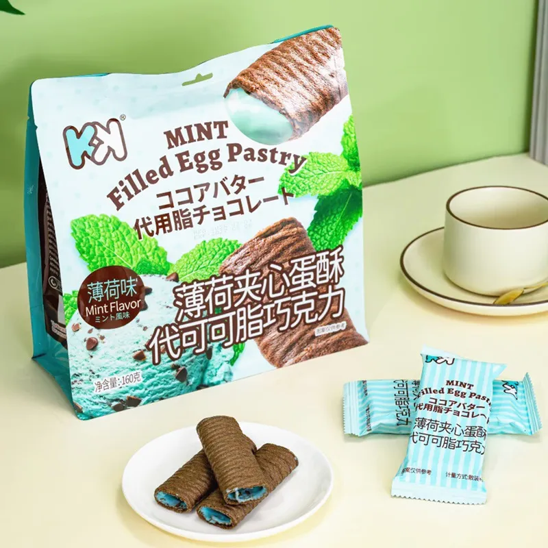 KK Mint-Filled Crispy Egg Rolls with Compound Chocolate Flavor 160g Popular Office Snack Detail image2