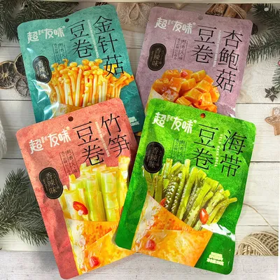 Chaoyouwei Vegetable Tofu Roll Snacks (Bamboo Shoot, King Oyster Mushroom, Kelp, Enoki Mushroom, Tofu Skin) – Ready-to-Eat, Individually Packaged, Casual Snack