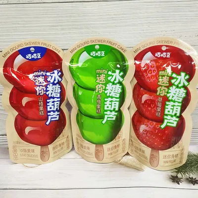 Jiji Dou Candied Hawthorn Skewer Mini Fruit Jelly 96g, Green Plum, Hawthorn and Strawberry Flavors, Children's Snack