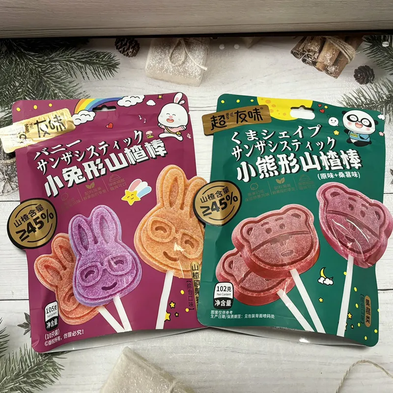 Chao You Wei 102g Rabbit- and Bear-Shaped Hawthorn Lollipops, Children's Hawthorn Fruit Snack, Cute Cartoon Lollipops Detail image5