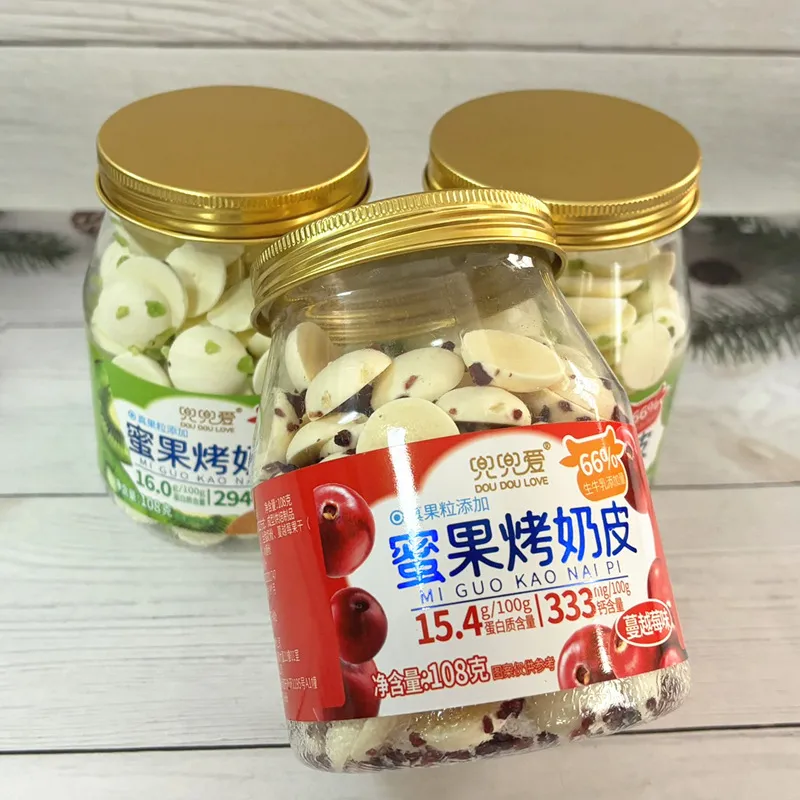 New Honey Fruit Baked Milk Skin, Canned 108g, Cranberry and Kiwi Fruit Piece Flavors, Tasty Snack Milk Slices, Wholesale Detail image1