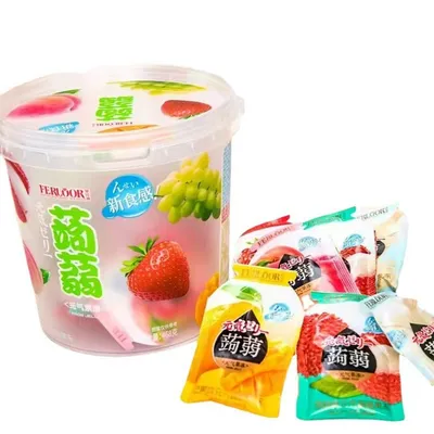 Millennium Garden Tub-Packaged Assorted Fruit-Flavored Individually Wrapped Konjac Juice Jelly, Multi-Flavor Office Snack