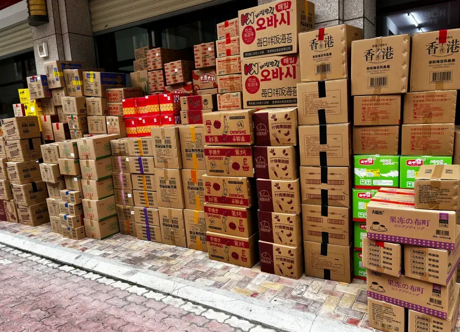 Assorted boxed snack products prepared for wholesale shipment