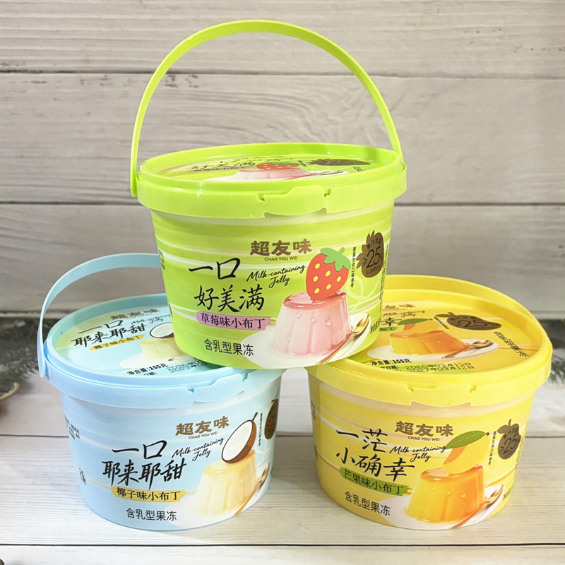 2026 New Arrival Chaoyouwei One-Bite Pudding Strawberry 155g Mini Handheld Bucket Milk-Type Jelly