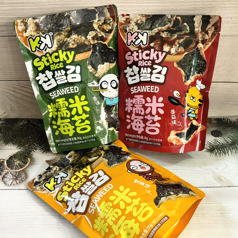 KK 36g Glutinous Rice Seaweed Snack - Crab Roe & Tomato Flavors