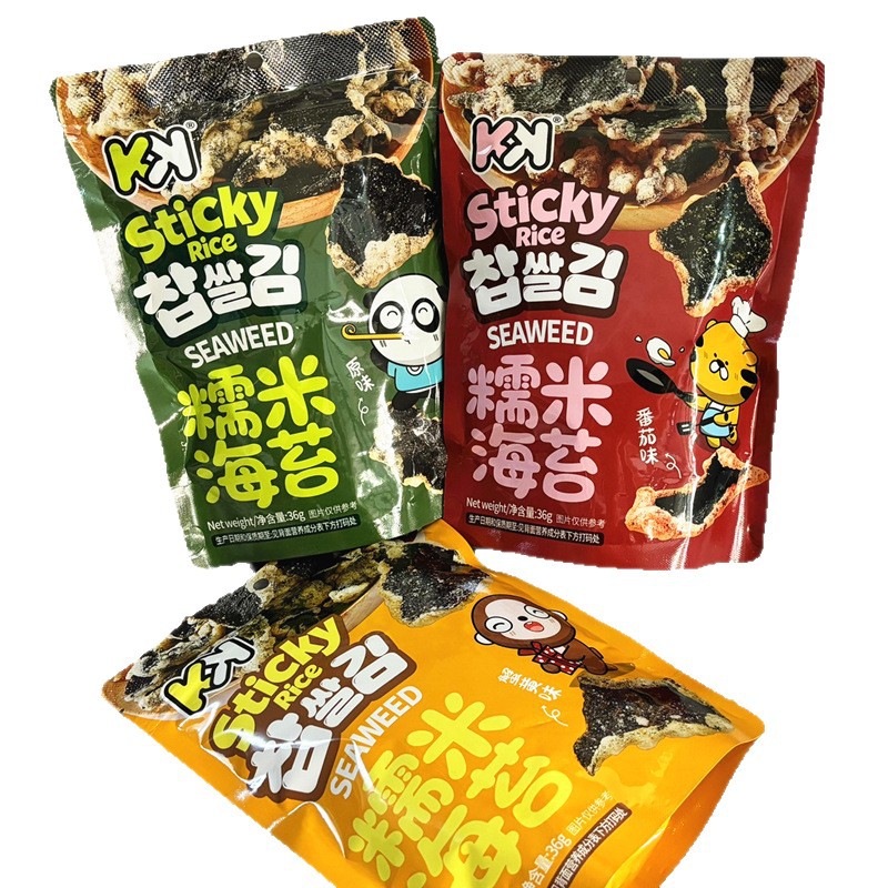 KK 36g Glutinous Rice Seaweed Snack - Crab Roe & Tomato Flavors