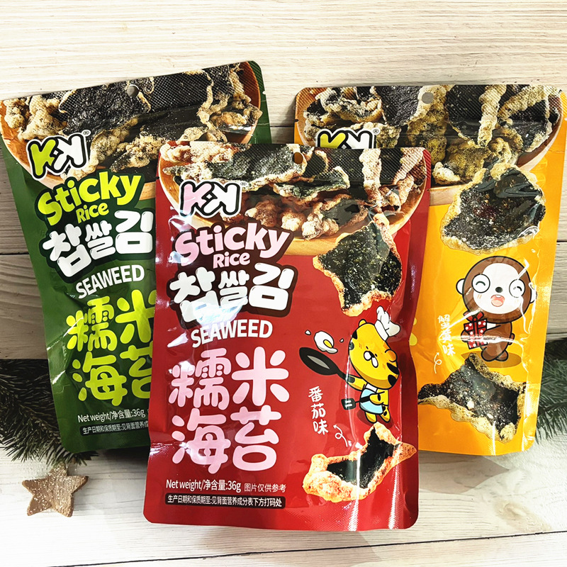 KK 36g Glutinous Rice Seaweed Snack - Crab Roe & Tomato Flavors